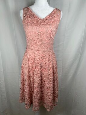 DressyStar Pink Lace Eyelet Layered Dress Small Sleeveless V-Neck Fit & Flare